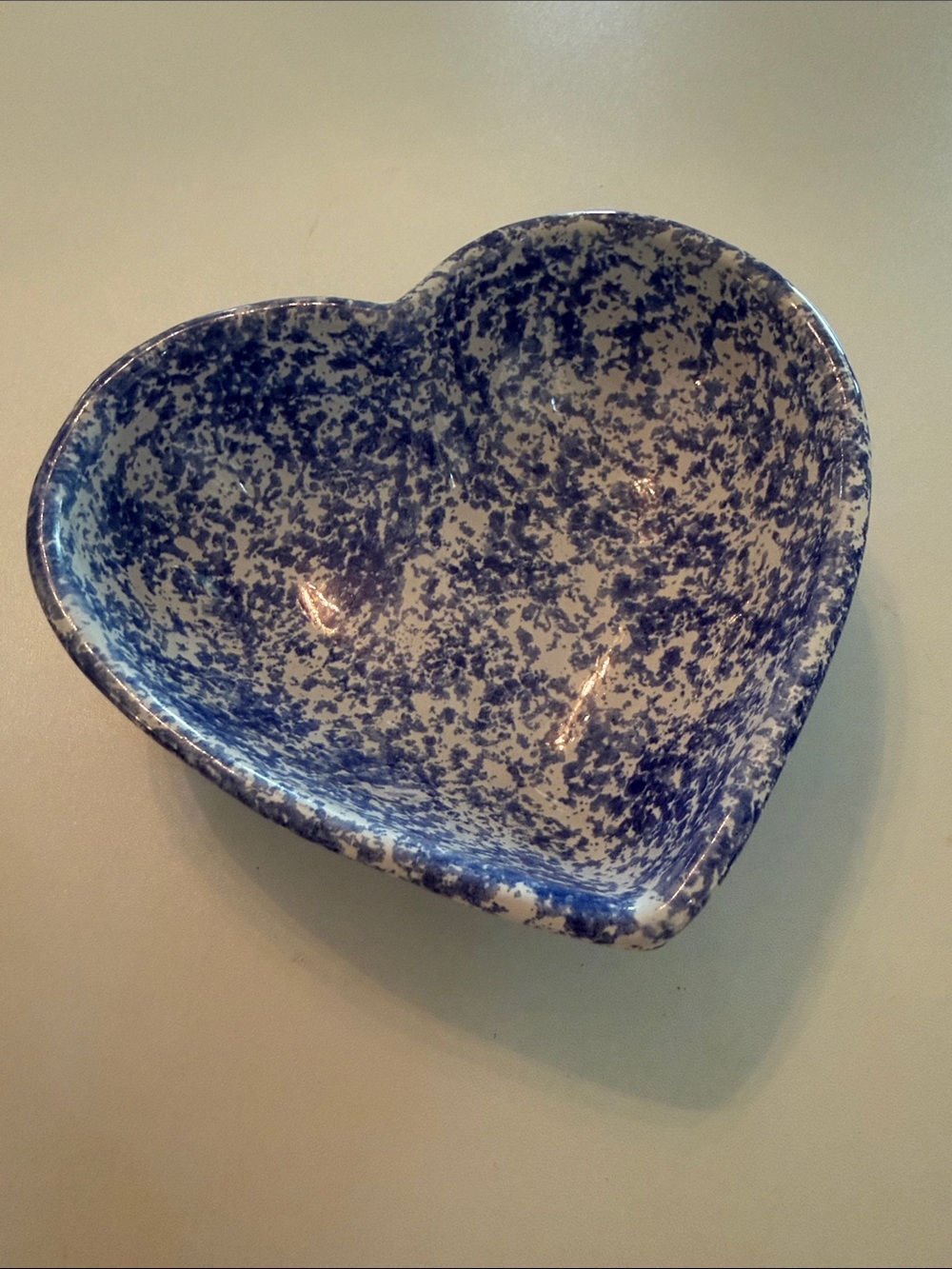 NWT Blue Speckled Heart Ceramic Bowl - vintage spongeware by Mesa International